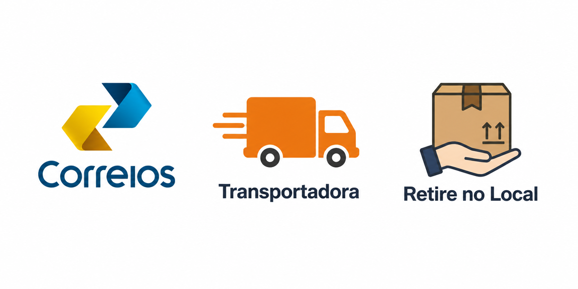Formas de envio: Correios, Transportadora, Retire no Local